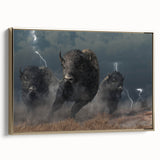 Framed canvas wall art showcasing a side view of a majestic buffalo, designed with intricate detail and rich colors, perfect for wildlife enthusiasts and home decor.