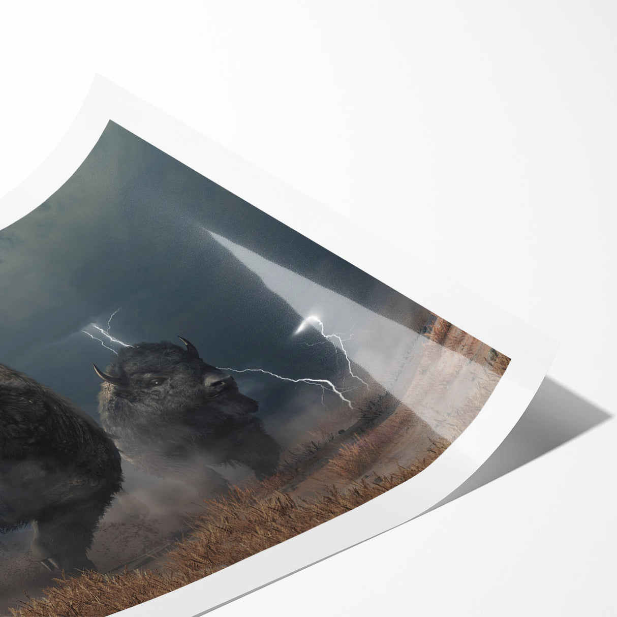 Buffalo wall art featuring a detailed bison design in earthy tones, ideal for nature enthusiasts; available as a rolled print for easy framing. Perfect for home decor.