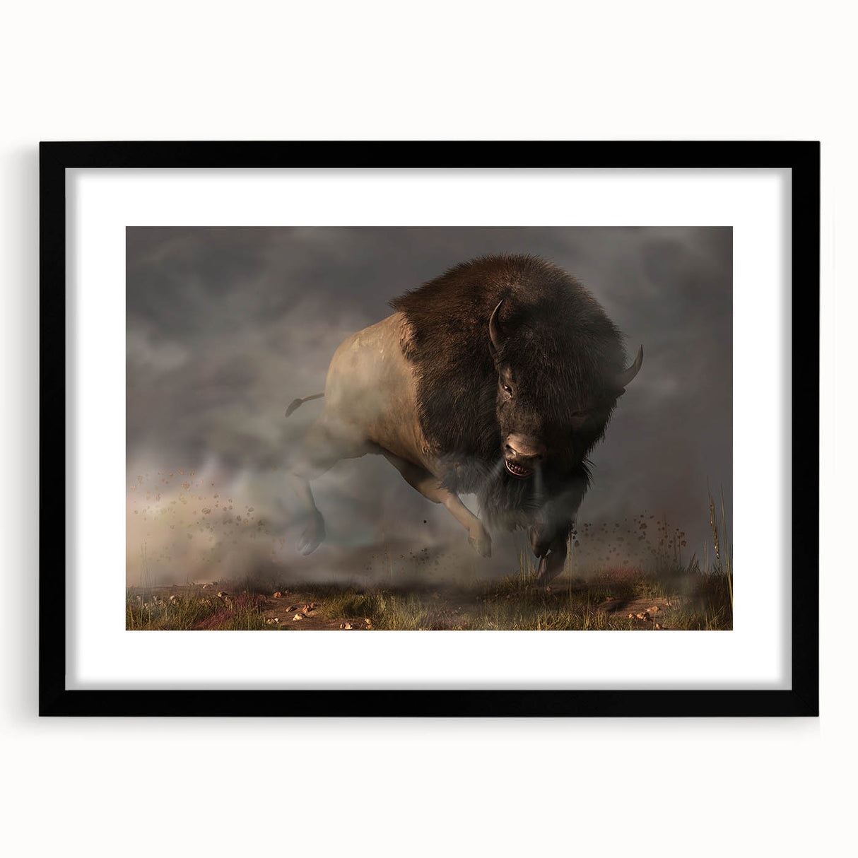 Black-framed wall art featuring a striking buffalo design from the "Animals A Wild Life" collection, showcasing intricate details and a contemporary aesthetic perfect for home decor.