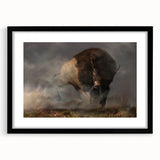 Black-framed wall art featuring a striking buffalo design from the "Animals A Wild Life" collection, showcasing intricate details and a contemporary aesthetic perfect for home decor.