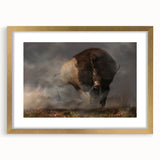 Framed wall art featuring a stunning bison design from the "Animals: A Wild Life" collection, showcasing intricate details and a gold mat, perfect for wildlife enthusiasts.