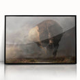 Framed wall art showcasing a stunning black and white design of a buffalo, highlighting intricate details and textures, perfect for wildlife enthusiasts' decor.