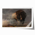 Vibrant wall art print depicting a majestic buffalo in a natural landscape, showcasing intricate details and rich colors, perfect for wildlife enthusiasts.