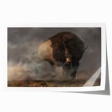 Vibrant wall art print depicting a majestic buffalo in a natural landscape, showcasing intricate details and rich colors, perfect for wildlife enthusiasts.