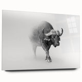 Side view of a buffalo wall art design printed on acrylic glass, showcasing intricate details of the bison in a vibrant, colorful setting, perfect for wildlife decor.