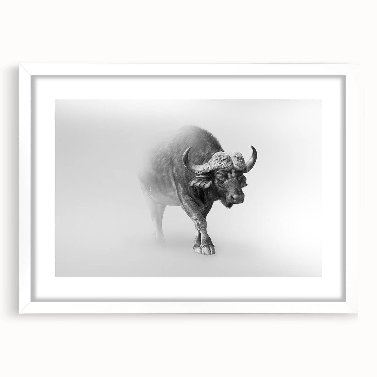 Framed wall art featuring a striking design of a buffalo, showcasing intricate details and vibrant colors, ideal for wildlife enthusiasts and home decor.