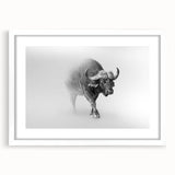 Framed wall art featuring a striking design of a buffalo, showcasing intricate details and vibrant colors, ideal for wildlife enthusiasts and home decor.