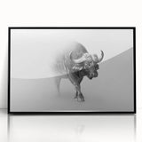 Framed wall art featuring a striking black bison design, showcasing the animal's majestic profile against a vibrant background. Ideal for wildlife enthusiasts and modern decor.