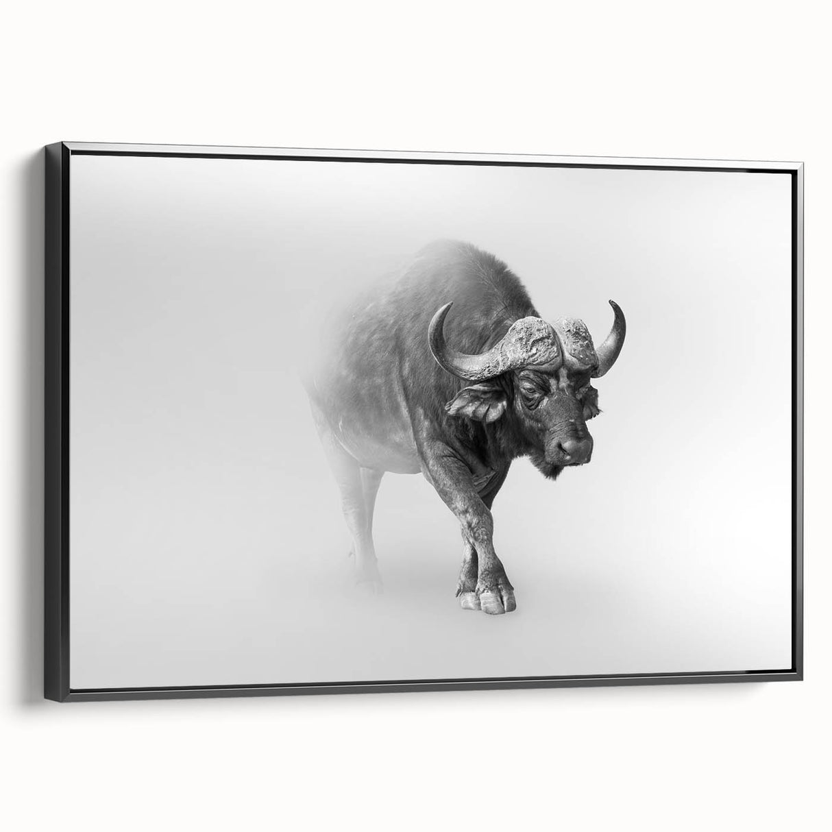 Framed wall art featuring a black side view of a majestic buffalo, showcasing intricate details in the design, perfect for wildlife enthusiasts and home decor.