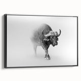 Framed wall art featuring a black side view of a majestic buffalo, showcasing intricate details in the design, perfect for wildlife enthusiasts and home decor.