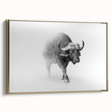 Framed canvas wall art showcasing a majestic buffalo in a gold-toned design, highlighting its intricate details and textured surface, perfect for wildlife enthusiasts.