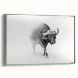 Framed canvas wall art featuring a majestic buffalo design, showcasing intricate details and textures in silver tones, perfect for enhancing any wildlife-themed decor.