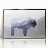 Framed wall art featuring a stunning front view of a buffalo, designed with a gold-acrylic finish, perfect for adding a touch of wildlife-inspired elegance to any room. Ideal for animal lovers and home decor enthusiasts.