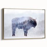 Framed canvas wall art showcasing a side view of a majestic buffalo, designed in a stylish bison motif with gold accents, perfect for wildlife decor enthusiasts.