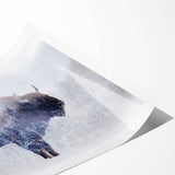 Close-up of a rolled wall art print featuring a detailed illustration of a bison, showcasing earthy tones and intricate textures, ideal for wildlife enthusiasts and home decor.
