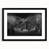Black-framed wall art showcasing a vibrant bison design, featuring intricate details and textures, perfect for wildlife enthusiasts seeking unique home decor.