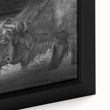 Close-up of a framed canvas wall art featuring a majestic buffalo in a vibrant natural setting, showcasing intricate details and rich colors, perfect for wildlife enthusiasts.