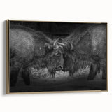 Framed wall art featuring a side view of a majestic buffalo, showcasing intricate bison design elements with a gold frame, perfect for wildlife enthusiasts.