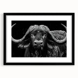 Black-framed wall art showcasing a majestic buffalo in a detailed wildlife design, perfect for enhancing home decor with nature-inspired elegance.
