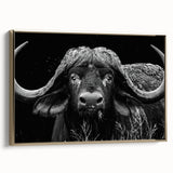 Framed wall art depicting a majestic buffalo in a natural setting, showcasing intricate details and vibrant colors, perfect for wildlife enthusiasts and home decor.