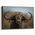Framed wall art showcasing a black buffalo design from the "Animals of the Wild" collection, featuring intricate details and a sleek side view that enhances any decor.