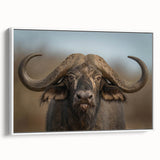 Framed canvas wall art showcasing a majestic white buffalo in a side view, ideal for wildlife enthusiasts and home decor, enhancing any living space with a touch of nature.