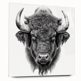 Side view of a buffalo wall art piece, showcasing a vibrant acrylic glass design from the A Bisson collection, perfect for wildlife enthusiasts and home decor.