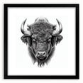 Framed wall art featuring a striking black and white design of a buffalo, ideal for adding a touch of wildlife elegance to modern home decor. Perfect for animal lovers.