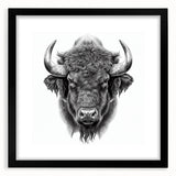 Framed wall art featuring a striking black and white design of a buffalo, ideal for adding a touch of wildlife elegance to modern home decor. Perfect for animal lovers.
