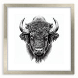 Framed wall art showcasing a stunning silver-bordered design of a bison in a wildlife setting, perfect for nature lovers and home decor enthusiasts.