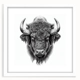 Framed wall art featuring a majestic bison design in a white mat, showcasing wildlife aesthetics. Ideal for nature lovers, adding rustic charm to any space.