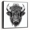 Framed wall art depicting a side view of a majestic buffalo, showcasing intricate details in the black and white design, perfect for wildlife enthusiasts and home decor.