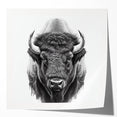 Buffalo wall art print showcasing a stylized bison design in earthy tones, displayed in a modern interior setting, perfect for wildlife enthusiasts and nature lovers.