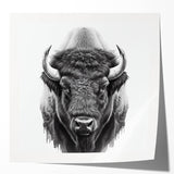 Buffalo wall art print showcasing a stylized bison design in earthy tones, displayed in a modern interior setting, perfect for wildlife enthusiasts and nature lovers.