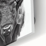 Close-up of a striking wall art piece featuring a buffalo in a vibrant natural setting, designed with acrylic glass for a modern aesthetic, perfect for wildlife enthusiasts.