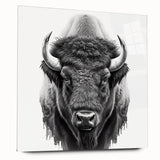 Side view of a stylish acrylic glass wall art piece featuring a bison design, showcasing rich colors and intricate details, ideal for wildlife enthusiasts.