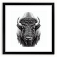 Black-framed wall art featuring a stunning design of a buffalo, part of the A Bisson collection, showcasing wildlife in vibrant colors with a mat for an elegant display. Ideal for nature enthusiasts and home decor.