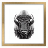Buffalo wall art print showcasing a majestic bison in a natural setting, framed in elegant gold with a mat, perfect for enhancing rustic decor.