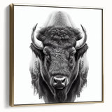 Framed canvas wall art showcasing a majestic buffalo design in rich gold tones, set against a textured background, perfect for wildlife enthusiasts and home decor.