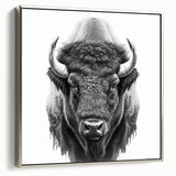 Framed wall art featuring a side view of a majestic buffalo, showcasing intricate details and textures in earthy tones, ideal for wildlife enthusiasts and home decor.