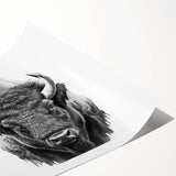 Buffalo wall art print depicting a majestic bison in a natural setting, featuring rich colors and intricate details, perfect for wildlife enthusiasts and home decor.