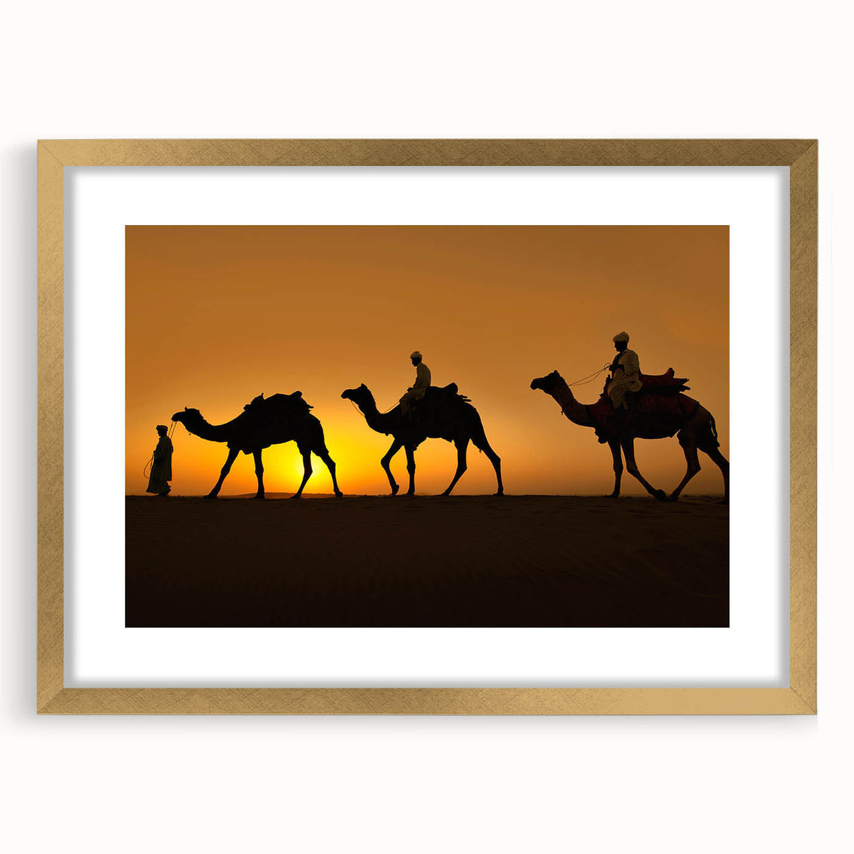 Gold-framed wall art featuring a detailed camel design, showcasing intricate patterns and textures, perfect for adding a touch of exotic elegance to any decor.