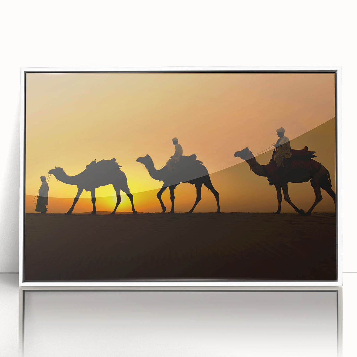 Framed wall art featuring a striking camel design in a contemporary style, showcasing a white frame and acrylic finish, perfect for enhancing modern home decor.