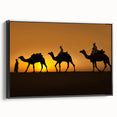 Framed canvas wall art featuring a side view of a stylized camel design, set against a sleek black background, ideal for wildlife-themed decor.