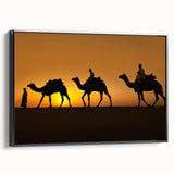 Framed canvas wall art featuring a side view of a stylized camel design, set against a sleek black background, ideal for wildlife-themed decor.
