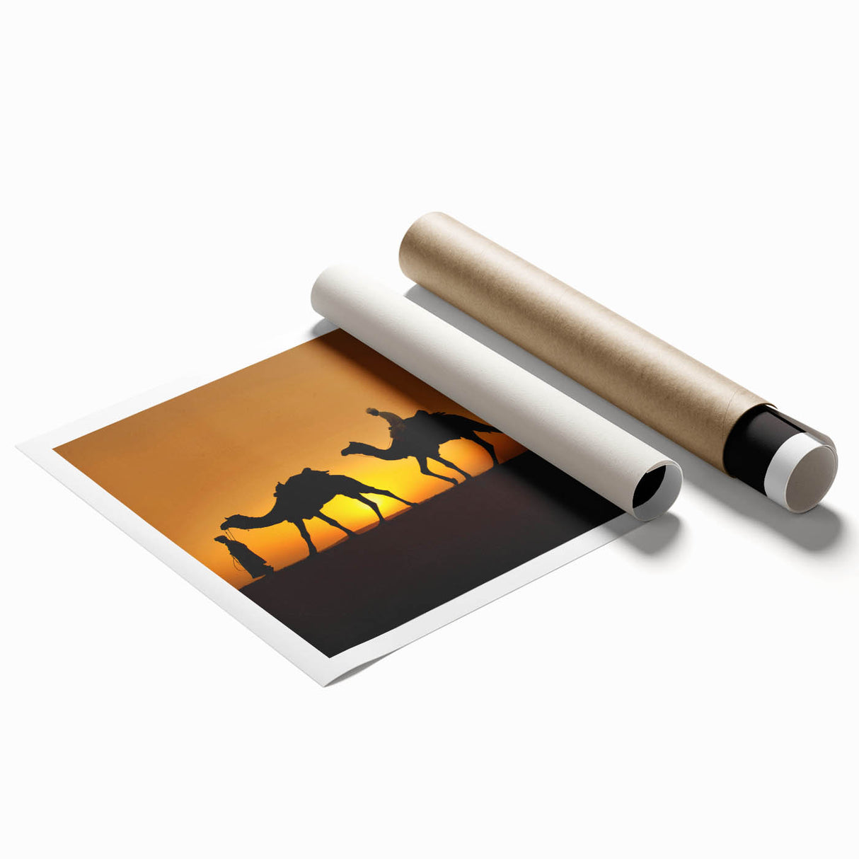 Stylish rolled print of a camel design from the "Animals A Wild Life" wall art collection, showcasing rich colors and intricate details, ideal for home decor.