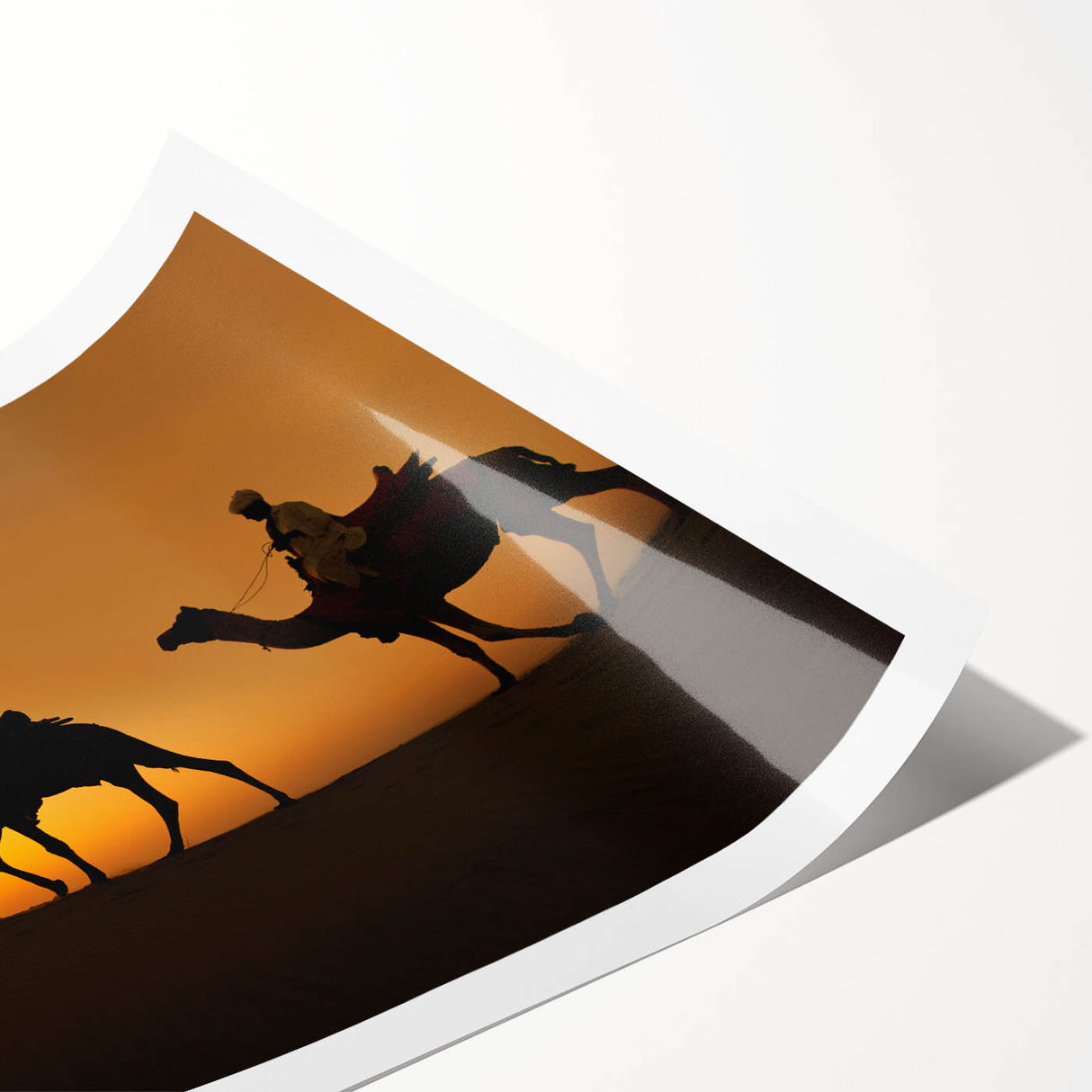 Camel wall art print showcasing intricate desert-inspired design in warm earth tones, rolled and ready for framing, perfect for enhancing home decor.