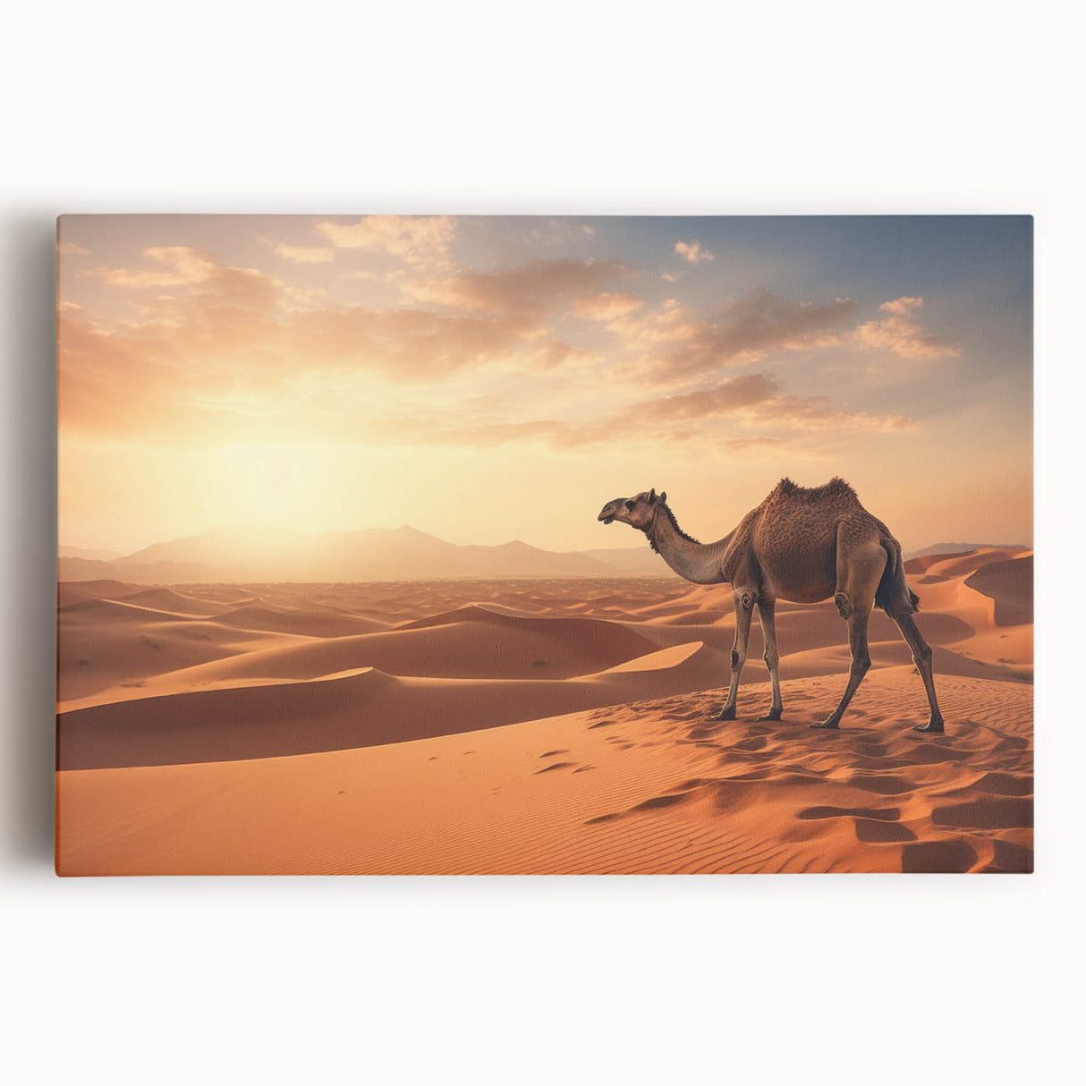 Front view of a camel wall art canvas design showcasing vibrant colors and intricate details, perfect for wildlife-themed decor. Ideal for animal lovers and art enthusiasts.