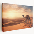 Stretched canvas wall art showcasing a side view of a majestic camel in a desert landscape, highlighting warm earthy tones and intricate details, perfect for animal lovers.