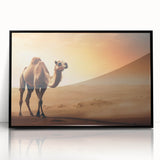 Framed wall art featuring a striking camel design in a black frame, ideal for enhancing modern decor, showcasing intricate details and vibrant colors.
